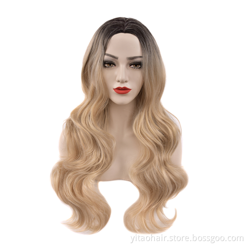 Synthetic Lace Front Hair Wig Blonde Long Straight Razer French Style Technique Wave Color Small Weight Material Silky Brown